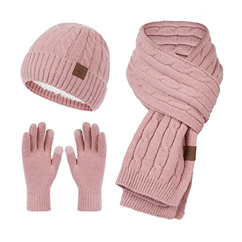 Damen Winter Warm Beanie Mütze Touchscreen Handschuhe und Lange Schal Set mit Fleece Gefütterte Strickmütze Winterschal Winterhandschuhe Elegant von Generic