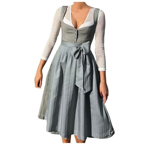 Dirndl Lang mit Knöpfen, Oktoberfest Damen Outfit Dirndl 2 Teilig Inkl. Festliche Kleider für Damen und Dirndl Schürze. Dirndl-Komplettsets Trachtenkleid Modern Dirndlkleid für Oktoberfest Auftritte von Generic