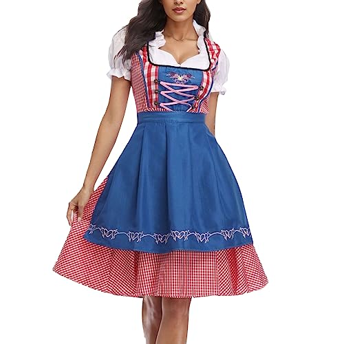 Dirndl für Damen Lang, Trachtenkleid Damen Classic Dirndlkleid Inkl. Dirndlschürzen 2 Teilig Elegant Tracht Kleider Modern Bayerisches Kostüm Raffinierte Trachtenrock für Oktoberfest & Karneval von Generic