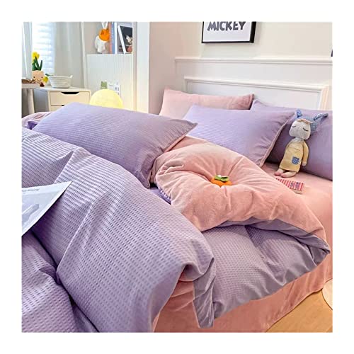 Duvet Cover Set Winter Creme Wind Duvet Deckabdeckung Korallen Samt 4 -teilige Milch Dicke Quiltabdeckung Plus Samtbettblatt Set Duvet -Abdeckung (Farbe: 1,5 m Bettblatt -180x220 cm 4pcs, Größe: D) von Generic