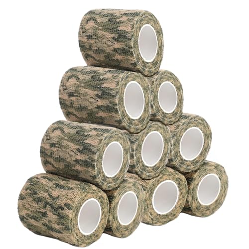 E-Horde Outdoor Tarnband,Camouflage Tape 10 Rollen Selbstklebende Tarnbandage,Vliesstoff Band Camo Stretch Bandage für Jagd Sport 5cm x 4.5m von Generic