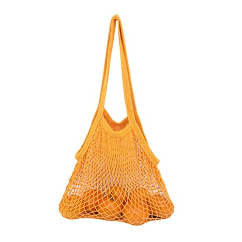 Einkaufstasche Netz, Wiederverwendbar Mesh Einkaufstasche Baumwolle Einkaufen, Faltbar Einkaufsnetz Netz Tasche mit Langer Griff für Lager Obst Gemüse Markt (Orange) von Generic