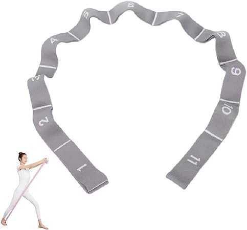 Elastischer Yogagurt mit 11 Schlaufen für Pilates, Faszien, Krafttraining, Body Stretching, Ballett, Tanz, Fitnessstudio Fitness Pilates Yoga (grau) von Generic