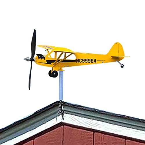 Flugzeug Windspiel Aus Metall 3D Windmühle Outdoor Gartendach Wetterfahne Plug-in Yard Kinetische Skulptur Wind und Bewegungs Windräder,Yellow,32 * 28cm von Generic