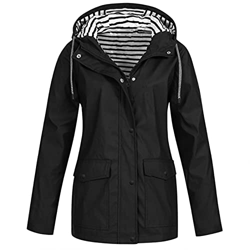 Generic Damen Regenmantel mit Kapuze Regenjacke Wasserdicht Atmungsaktiv Windbreaker Lang Windjacke Leicht Schmuddelwetter Jacke Trenchcoat Wind Regenmantel von Generic