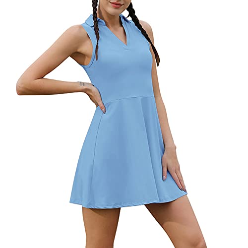 Generic Damen Tenniskleid mit Shorts Sport Golf Kleider Tennis Dress 2 IN 1 Sportbekleidung Yoga-Rock mit Shorts Taschen,Blue,XS(Bust:78cm) von Generic