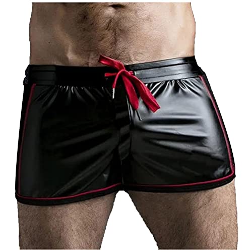 Herren Sexy PU-Leder Einfarbig Sommershorts Mode Boxing Shorts Tanzen Strandshorts Outdoor Sport Shorts Kurze Hosen Schwarz Badeshorts von Generic