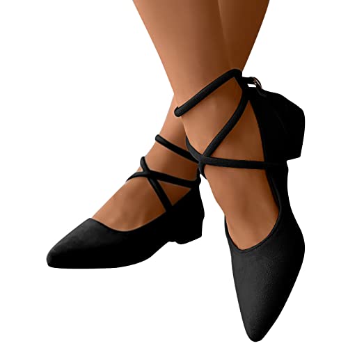 Generic Laufschuhe Damen Slip-on Flache Mund Pumps Geschlossene Ballerinas lässige Schnürer Schuhe Pointed-Toe Freizeitschuhe Bequem Bootsschuhe Slippers von Generic
