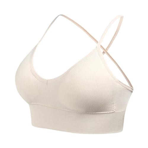 Gepolstert Bralette Damen Starker Halt Sport BH Damen Rückenfrei Spaghettiträger Yoga Bra Ohne Bügel Seamless BHS mit Gekreuzt Rücken Crop Bügelloser Tanktop Unterstützung Minimizer Unterwäsche von Generic