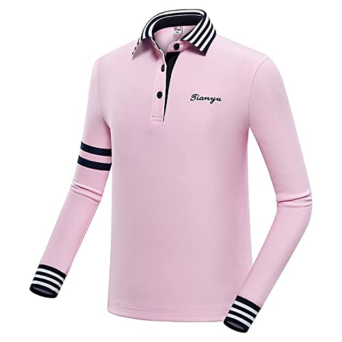 Golf Polo Sport Shirt Frühling Sommer Langärmliges Atmungsaktives Revers Oberteil für 6–17 Jahre Polyester Stretch Athletik Tennis Rugby Trikot,Pink,L(Chest:78cm) von Generic