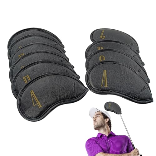 Golfschlägerhüllen – 10 Stück PU-Leder-Schlägerhüllen mit Plüschfutter, verschleißfestes, staubdichtes Golfzubehör | Schützendes Golfschlägerzubehör, Golfschlägerkopfhüllen für Männer, Frauen, Jungen, von Generic