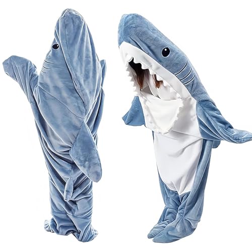 Hai Decke Für Erwachsene Zum Anziehen Decke Blanket Shark Schwanz Anzug Super Weich Blau Hai Schlafsack Blanket Tragbare Gemütlich Hoodie Kostüm von Generic