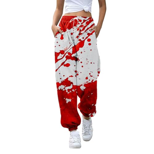 Halloween Blutige Hose Jogginghose Damen Lang, Sporthose mit Muster Taschen und Kordelzug Bündchen​​ Freizeithose Lustig Freizeithose High Waist Trainingshose Stretch Schlafanzughosen ​​zu Halloween von Generic