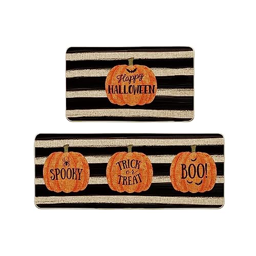Halloween Deko Küchenmatten-Läufer-Teppich-Set, Fußmatte, Happy Halloween-Fußmatten, Teppichboden für den Innenbereich Halloween-Deko (Orange, One Size) von Generic