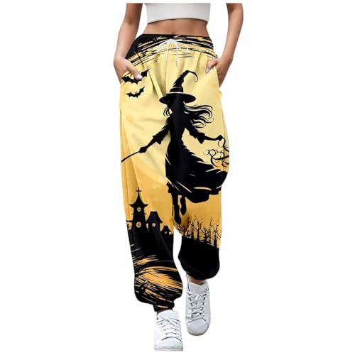 Halloween Hose Lang Jogginghose Damen, Freizeithose Große Größen Trainingshose mit Druck Taschen und Kordelzug Sporthose High Waist Locker Trekkinghose Lose Sporthosen Luftig Wanderhose von Generic