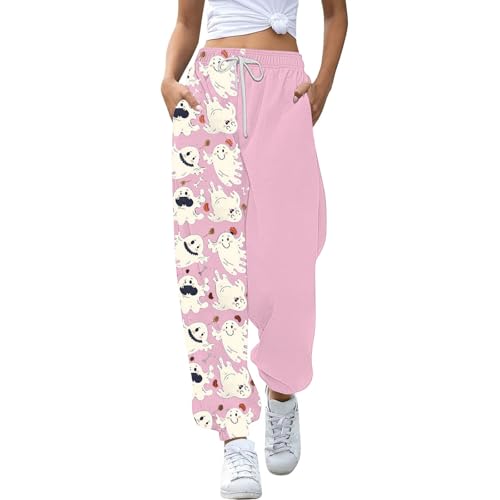 Halloween Jogginghose Damen,Jogginghose Lang High Waist Freizeithose Geist Druck Mit Kordelzug Und Taschen Sweatpants Running Soft Sporthose Freizeithose Trainingshose Fitnesshose von Generic