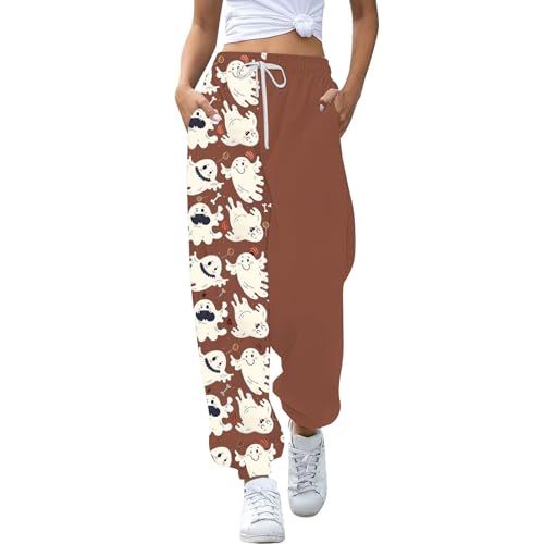 Halloween Jogginghose Damen,Jogginghose Lang High Waist Freizeithose Geist Druck Mit Kordelzug Und Taschen Sweatpants Running Soft Sporthose Freizeithose Trainingshose Fitnesshose von Generic