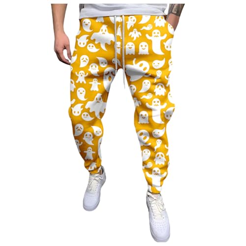 Halloween Jogginghose Herren Geister Hosen Mit Gummizug Trainingshose Hohe TailleFreizeithose Lustig Bedruckt Softshellhose Bein Cinch Bottom Luftig Sporthose Leichte Stoffhose Für Halloween Kostüm von Generic
