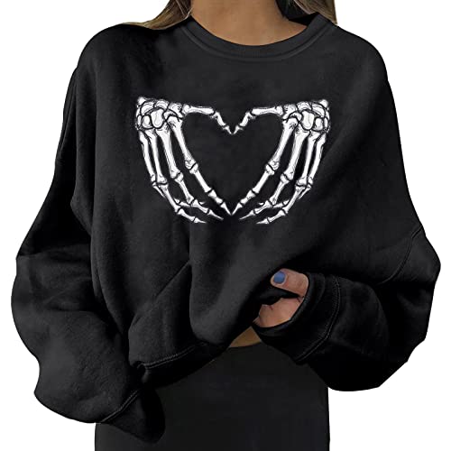 Halloween Sweatshirt Damen Rundhals, Langarmshirt Damen Rundhals Mit Druck, Locker Pullover Mode Leichtes Weiches Herbst Mode Leichtes Weiches Warm Pulli Langarm Dehnbaren Passform Top von Generic