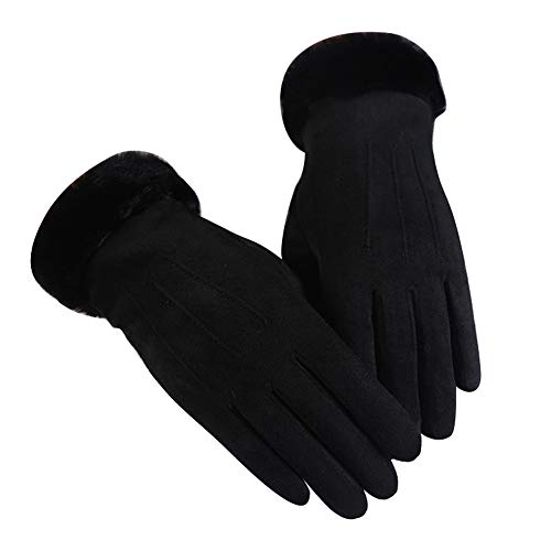 Handschuhe Damen, Winter Warme Touchscreen Sport Fahrradhandschuhe Winddicht Laufhandschuhe Wildleder, Cc20AbtSe, Schwarz, Einheitsgröße von Generic