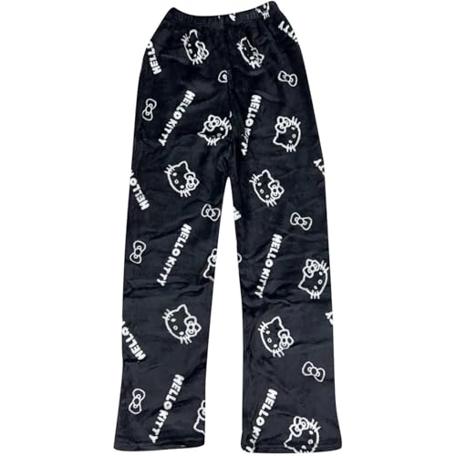 𝐇𝐞𝐥𝐥𝐨 𝐊ἰ𝐭𝐭𝐲 Pyjama Hose Kinder - Schlafhose Mädchen Pyjamahose Lang Flanell Weich Kawaii Pyjamas Anime Warm und Bequem Schlafanzughose Casual Winter Schlafanzug Weihnachts Geschenk von Generic