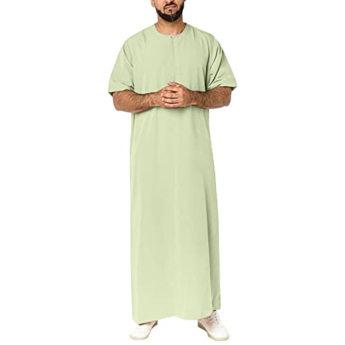 Hemd Herren Kurzarm Weiß Kurzarm Vintage Elegant Kimono Kaftan Muslimische Oversize Leicht Hoch Thobe Abaya Arabische Kleidung Lang mit Taschen Islamische Kleidung Gebetskleidung von Generic