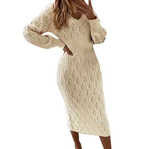 Herbstkleid Damen Langarm Strickkleid, Übergroß Knielang Herbstkleid, Winter Hohe Elastizität Winterkleid, Tunika Warm Pullikleid, Lang Rollkragenkleid Moderne Kleid Kleider Freizeit Pulloverkleid von Generic