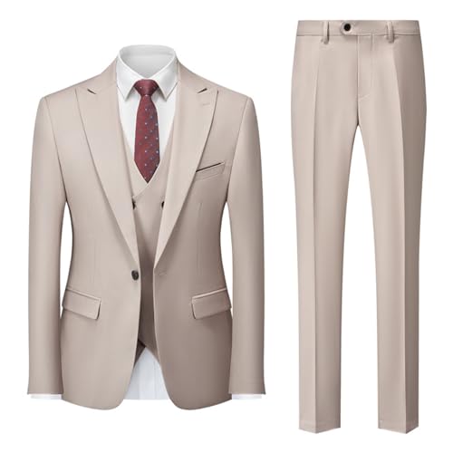 Herren 3 Stück Classic Fit Anzug Set Anzüge für Männer Slim fit 3 Stück Solid Essential One Button Anzug Set Blazer mit Hose und Weste,Apricot,AF 6XL (EU 4XL) von Generic