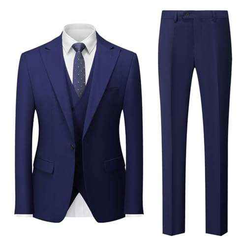 Herren 3 Stück Classic Fit Anzug Set Anzüge für Männer Slim fit 3 Stück Solid Essential One Button Anzug Set Blazer mit Hose und Weste,Blue 2,AF XL (EU M) von Generic