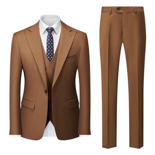 Herren 3 Stück Classic Fit Anzug Set Anzüge für Männer Slim fit 3 Stück Solid Essential One Button Anzug Set Blazer mit Hose und Weste,Khaki,AF 6XL (EU 4XL) von Generic