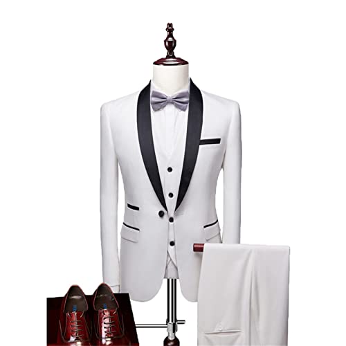 Herren Anzug Herbst Hochzeit 3-teiliges Set Große Größe Männlichen Blazer Mantel Hosen und Weste Mode Schlanke Herrenanzüge,Weiß,M von Generic