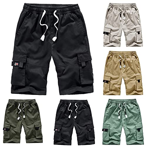 Herren Cargo Shorts Multi-Pockets Relaxed Sommer Strand Shorts Plus Size Hosen Sommer Jeans Shorts Skate Board Jean Plus Size Casual Solid Pockets High Waist Loose Bandage Pants von Generic