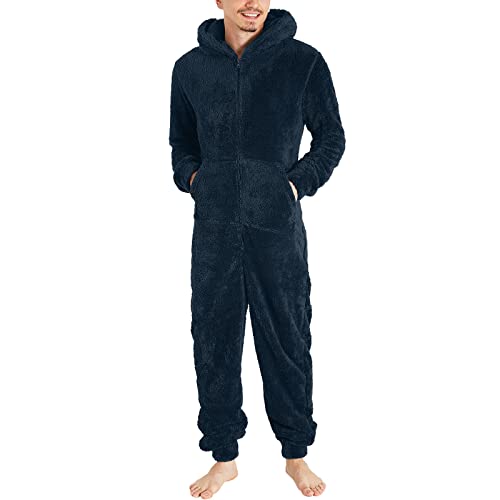 Herren Damen Jumpsuit Teddy Fleece Einteiler Overall Anzug Flauschig Schlafanzug Winter Warm Onesie Plüsch Kuschelig Overall Hausanzug Lang Schlafoverall Weich Pyjama Schlafanzug mit Kapuze von Generic