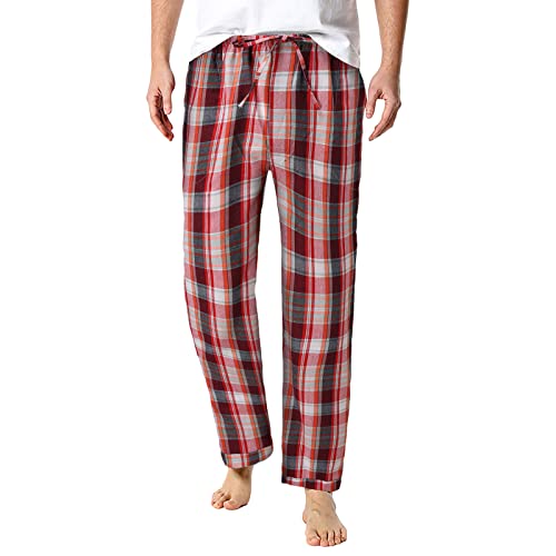 Herren Lange Schlafanzughose Karierte Pyjamahose Schlafhose Haushose Freizeithose Yogahose mit Gürtel und Taschen Loungehose für Männer von Generic