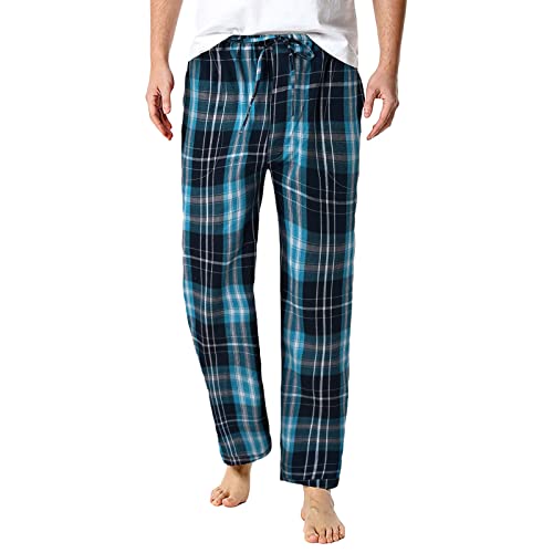 Herren Lange Schlafanzughose Karierte Pyjamahose Schlafhose Haushose Freizeithose Yogahose mit Gürtel und Taschen Loungehose für Männer von Generic