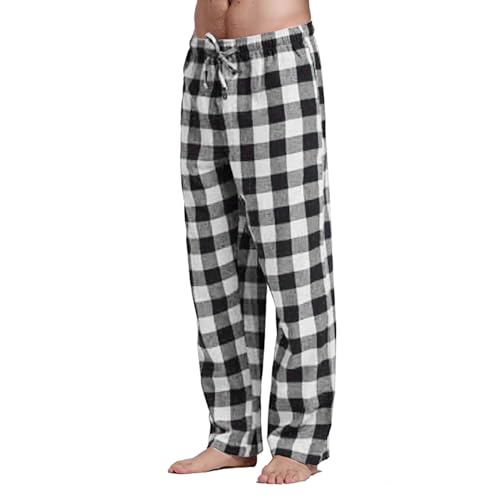 Herren Lange Schlafanzughose Karierte Pyjamahose Schlafhose Haushose Freizeithose Yogahose mit Gürtel und Taschen Loungehose für Männer von Generic