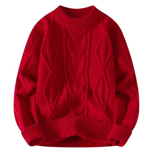Herren Pullover Strick Rundhals, Langarm Slim Fit Herbst Mode Stretch Stylisch Winterpullover Langarmshirt Fleecepullover Strickpullover Herren Zu Dicken Socken und Stiefeln von Generic