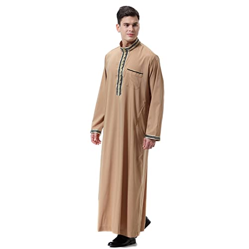 Herrenbekleidung Herren Arabische Ihram Kleid Leinen Kostüm Turban Abayas Baumwolle Abaya Burka Arab Für Männer Kaftan Anzug Braun M von Generic