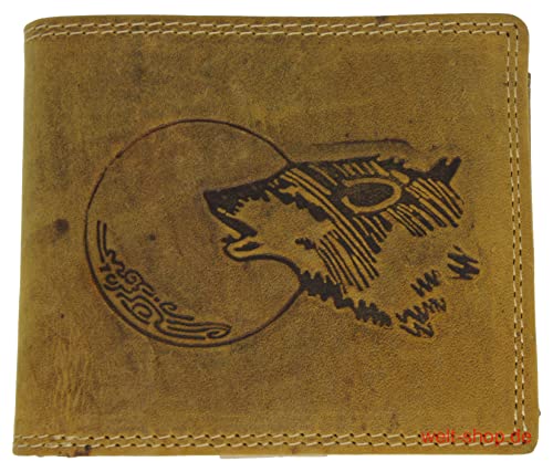 Hochwertige Geldbörse Geldbeutel Portemonnaie Büffel Wild Leder Wolf Mond geprägt RFID Schutz von Generic
