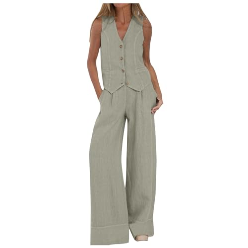 Hosenanzug Damen Elegant 2 Teiler Zweiteiler Damen Anzug Set Sommer Outfits Damen Ärmellose Blazer Weste und Hose Business Freizeitanzug Mode Streetwear Trainingsanzug Hosenanzüge von Generic