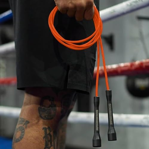 JDU Athletics Speed Series I Made For Boxing 20% Heavier Than Standard PVC Tangle-Free Boxer's Jump Rope, Size Adjustable, Indestructible Handles, Double Unders, Anfänger und Experten (Flame Orange) von Generic