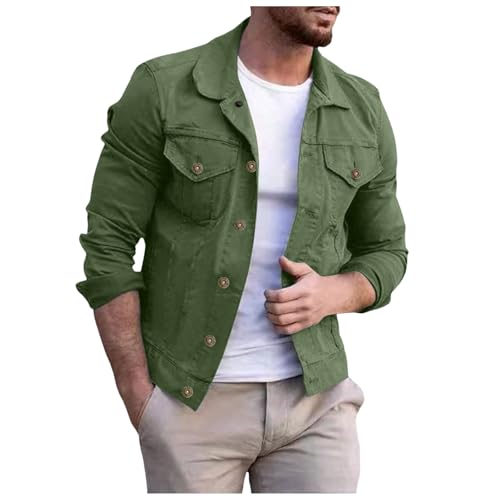 Jeansjacke Herren Reverskragen​​, Jacke Herren mit Taschen und Knöpfe Casual Herbstjacke Slim Fit Retro Übergangsjacke Basic Langlebig Mantel Jean Wanderjacke Zu Rockkonzerten Oder Live-Musik von Generic