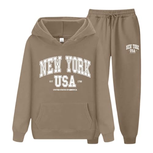 Jogginganzug Damen Set Autumn Trainingsanzug, Trening Zweiteiler Herbst Partnerlook Pärchen Sportanzug Winter Hausanzug Kapuzenpullover Große Größen Komplett Fitness Sport Anzug Tracksuit von Generic