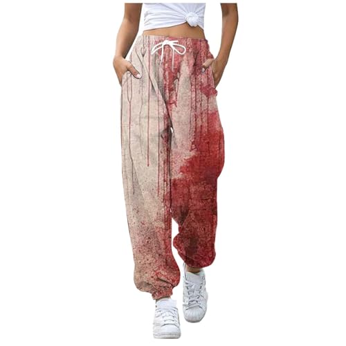 Jogginghose Damen Halloween Blutige Hose Lang, Freizeithose mit Aufdruck Taschen und Kordelzug Gruselige Sporthose Leicht Freizeithose Mode Trainingshose Stretch Trekkinghose ​​für Filmshootings​​ von Generic