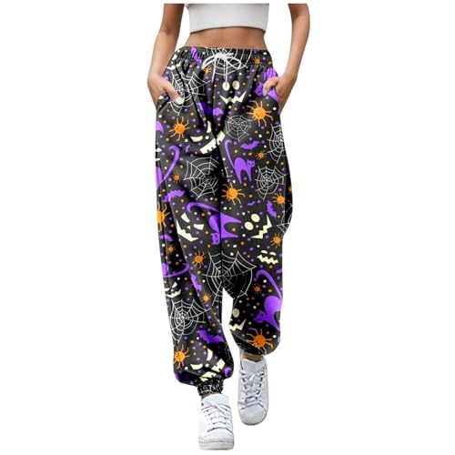 Jogginghose Damen Lang, Halloween Bündchen Damen Hose Sporthose mit Aufdruck Taschen und Kordelzug Trainingshose Große Größen Freizeithose Bequem Trekkinghose Lose Sporthosen Mode Pyjamahose von Generic