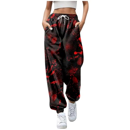 Jogginghose Damen Lang Halloween Bündchen Hose, Sporthose mit Aufdruck Taschen und Kordelzug Trainingshose Große Größen Freizeithose Classic Trekkinghose Leicht Sporthosen Mode Pyjamahose von Generic