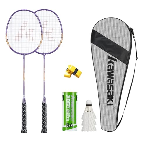 Kawasaki Badminton schläger Federball Set Badminton Racket badmintonschläger Profi mit 3 Badminton bälle 1 Schlägertasche 2 federballschläger für Training, Sport (lila) von Generic