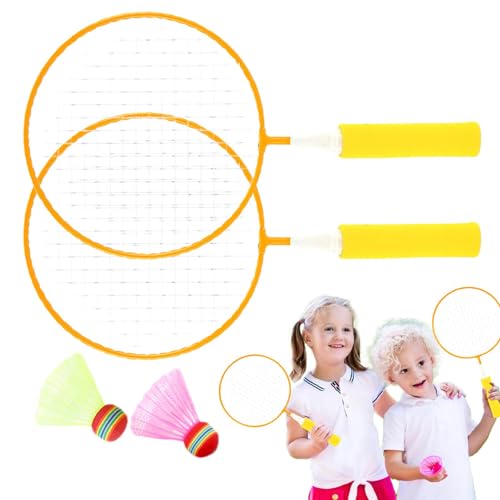 Kinder-Badmintonschläger,Kinder-Badminton-Set - Verstärkter Kinder-Badmintonschläger, 2 Nylon-Federbälle im Lieferumfang enthalten - Ultraleichtes Schlägerübungstraining für professionelle Anfänger von Generic