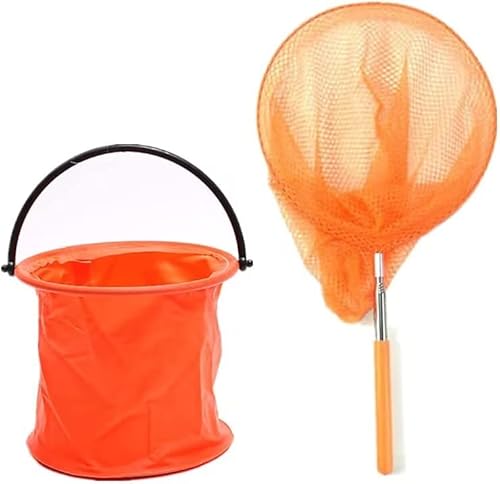 Kinder Kescher Set,Teleskop Schmetterlingsnetze Kescher Teleskopierbar Insekten Netz Fischen Tragbar Habitat Mesh Fangen Bugs Fischernetze Catcher Netz Ausziehbar Net,Orange von Generic