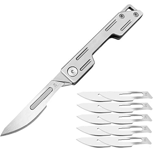 Generic Klappmesser Skalpell mit 10 auswechselbare Klingen Figur 24, Utility EDC Taschenmesser Messer für Männer & Frauen, Silber von Generic